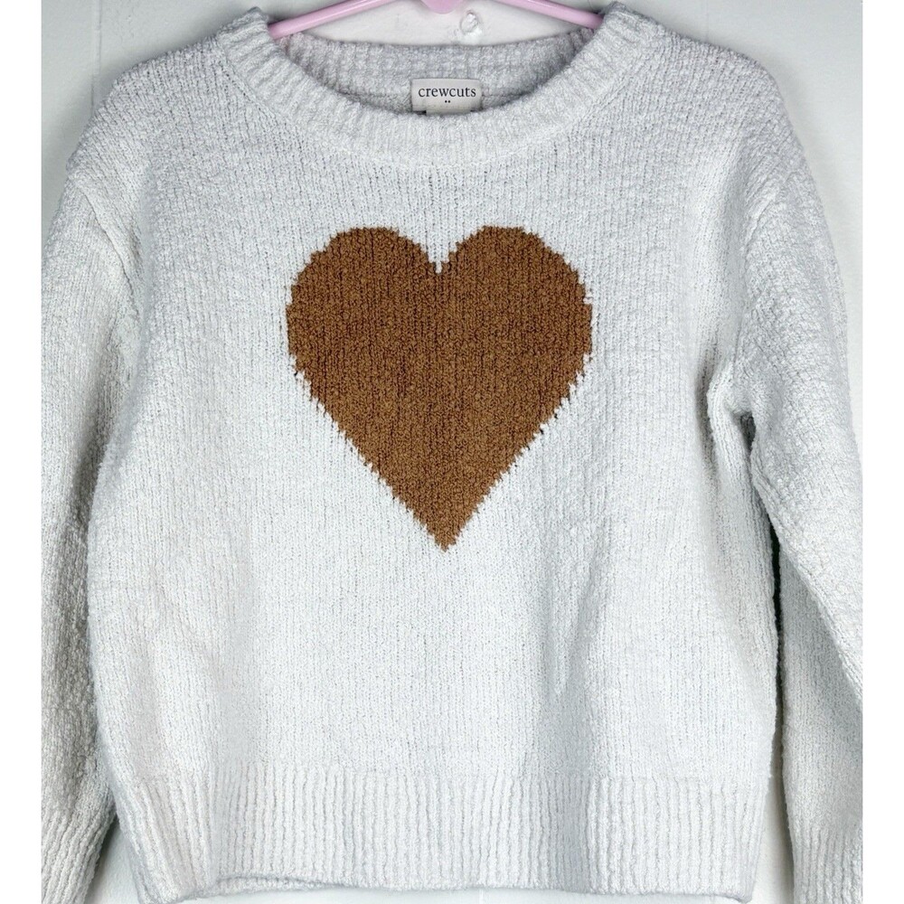 J Crew Crewcuts Girls Long Sleeve Cream Gold Heart Sweater, XS 4/5